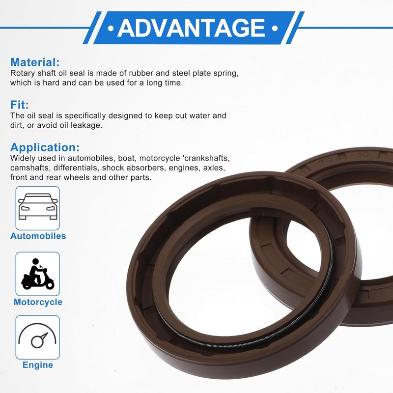 VekAuto Universal Oil Seal TC Double Lip W Steel Spring Seal Ring Rotary Shaft Seal 50x70x10mm High Pressure FKM Rubber Brown 2 Pcs - Image 4